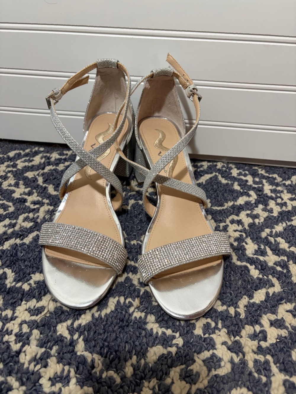 Nina Silver Crystal-Strap Block Heel Sandals - Picture 5 of 8
